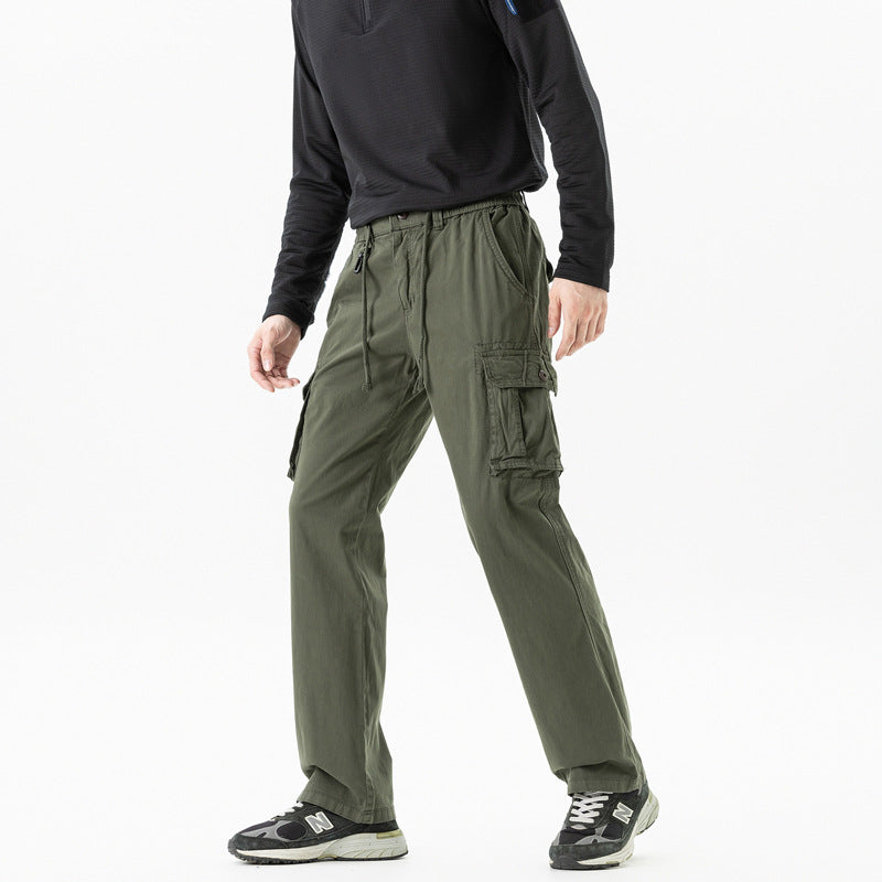 Men's military-inspired cargo pants with elastic tunnel drawstring waistband, flap and zipper pockets Mune Fashion