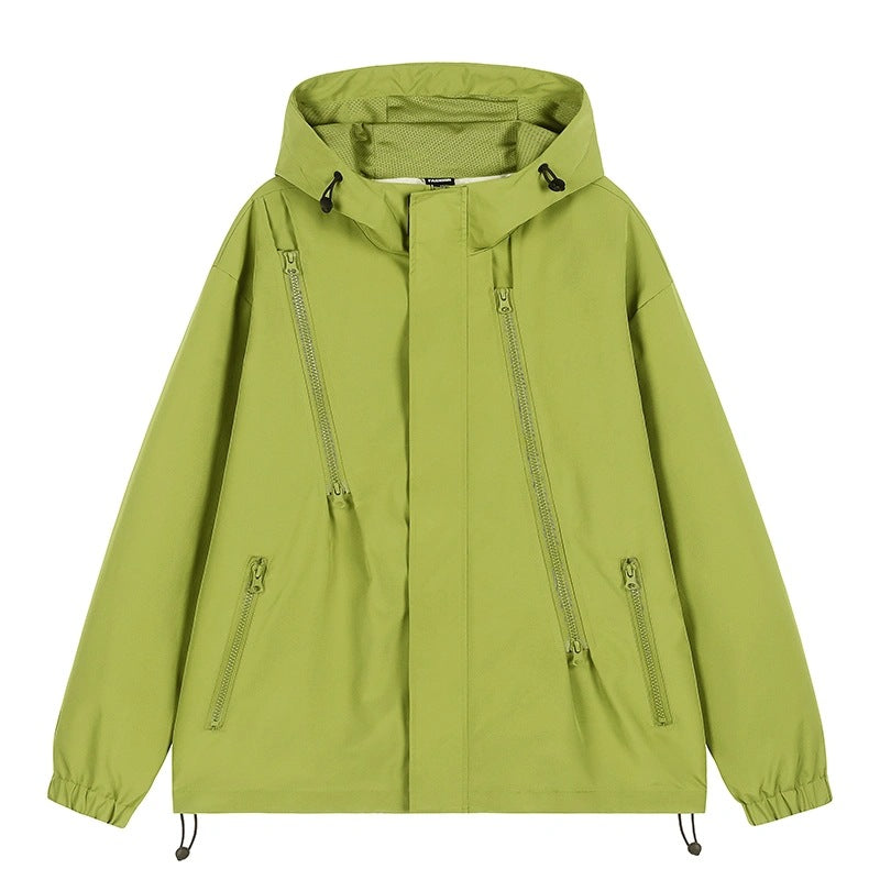 Women's Short Technical Hooded Jacket with Asymmetric Zippers & Drawstring Mune Fashion