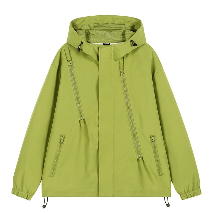 Women's Short Technical Hooded Jacket with Asymmetric Zippers & Drawstring Mune Fashion