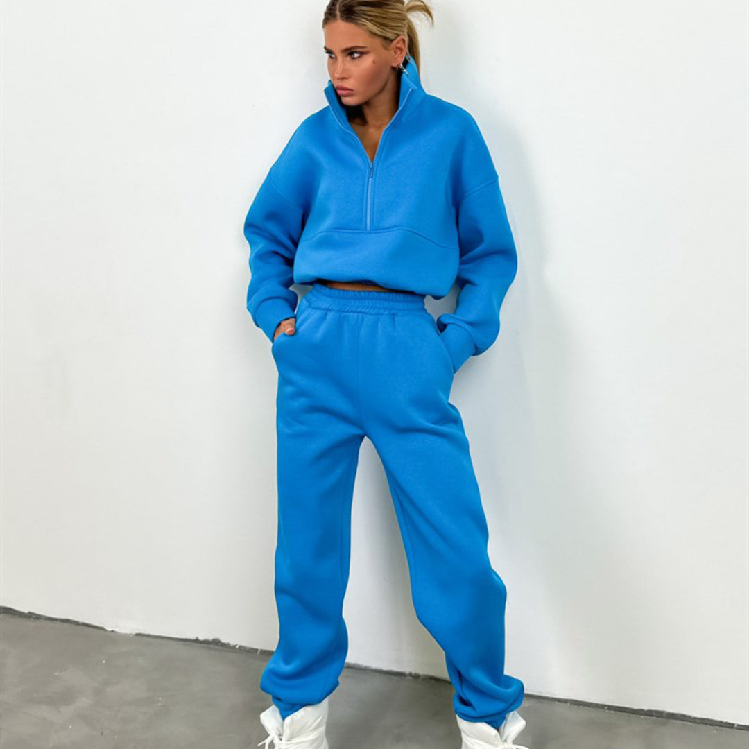 Women's cropped Half-Zip fleece set two-piece with high waistband and elastic cuffs Mune Fashion