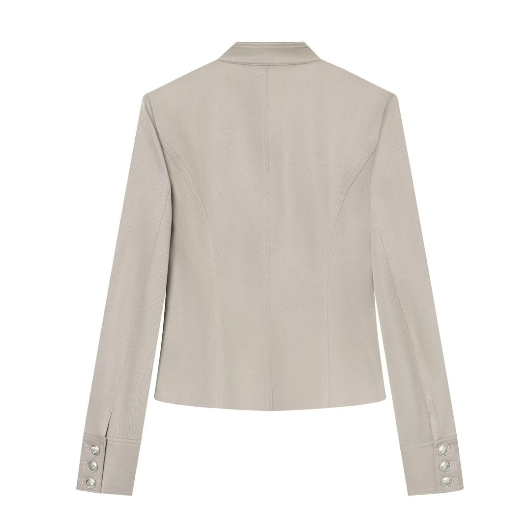 Women Military Inspired Short Jacket with Zipper and Decorative Buttons Mune Fashion