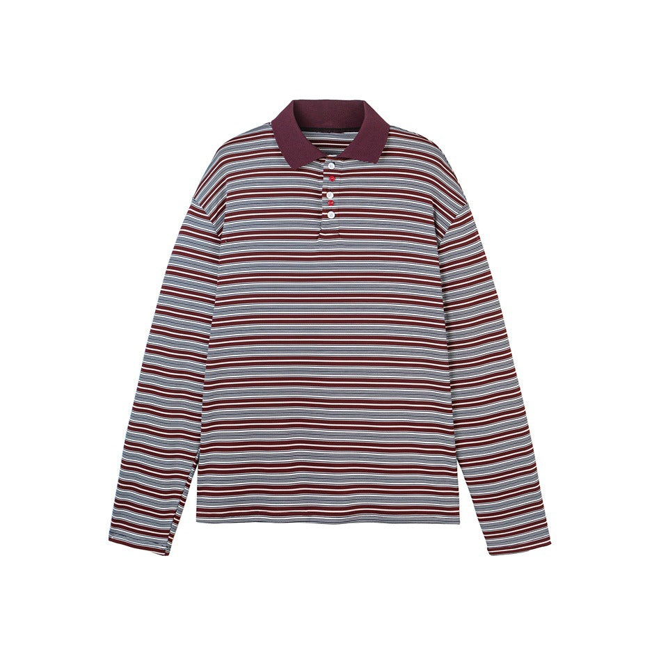 Unisex Classic Striped Long Sleeve Polo Shirt made of fine Ribbed Knitting with Kent Collar and Half Button Placket Mune Fashion