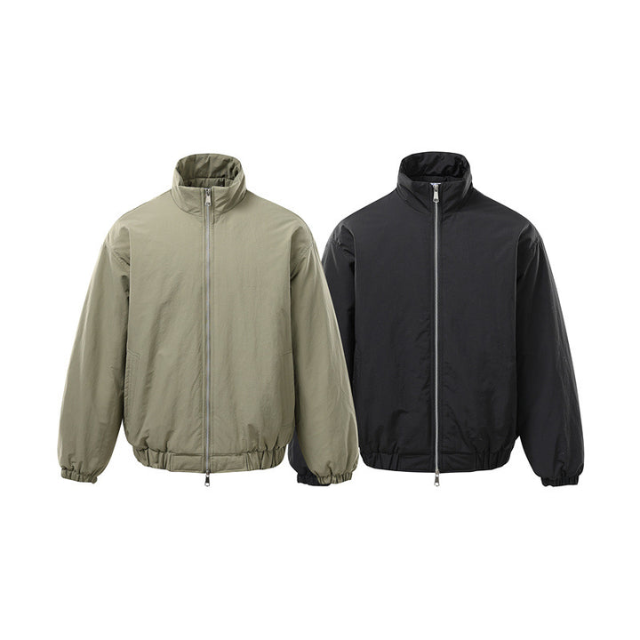 Unisex Boxy Zip Blouson Jacket with windproof microfiber cover, high stand-up collar and two-way zipper Mune Fashion