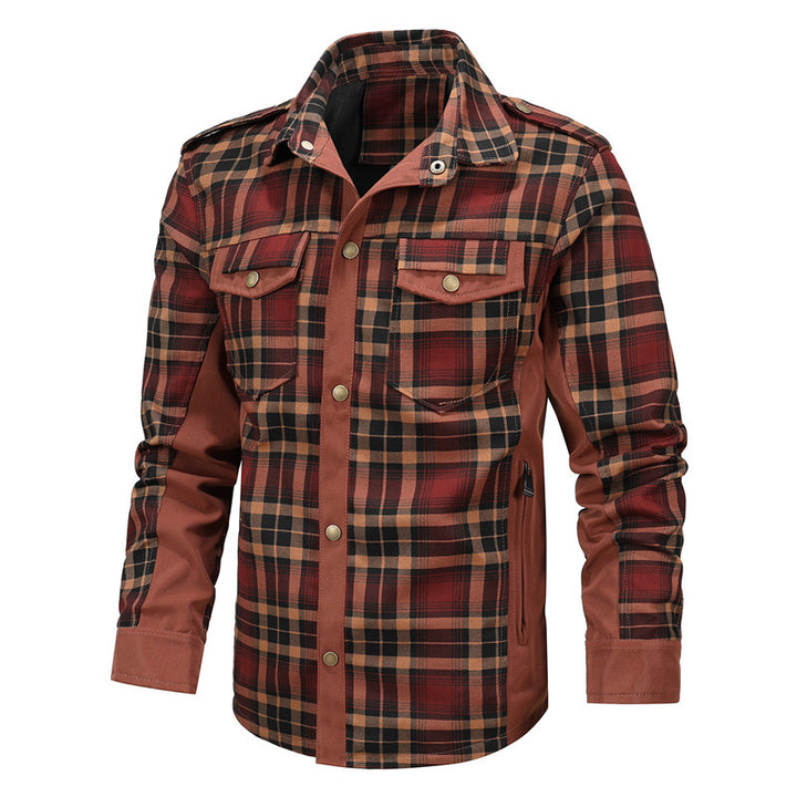 Men's Checkered Field Shirt with Utility Pockets, Epaulettes, and Softshell Side Inserts Mune Fashion