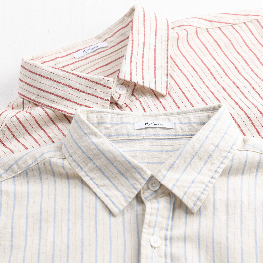 Men's Relaxed-Fit Striped Shirt made of lightweight Cotton-Linen with patch Chest Pocket Mune Fashion