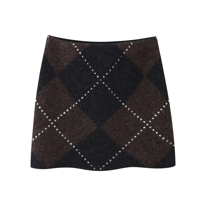 Women's Knit Set made of Turtle Neck Poncho and Mini Skirt with Argyle Pattern Mune Fashion