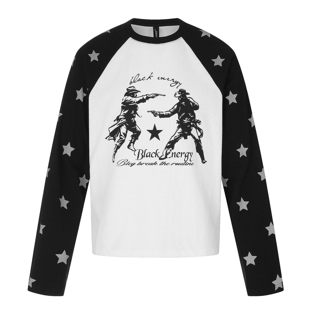 Unisex Raglan sweatshirt with star sleeves and vintage cowboy print Mune Fashion