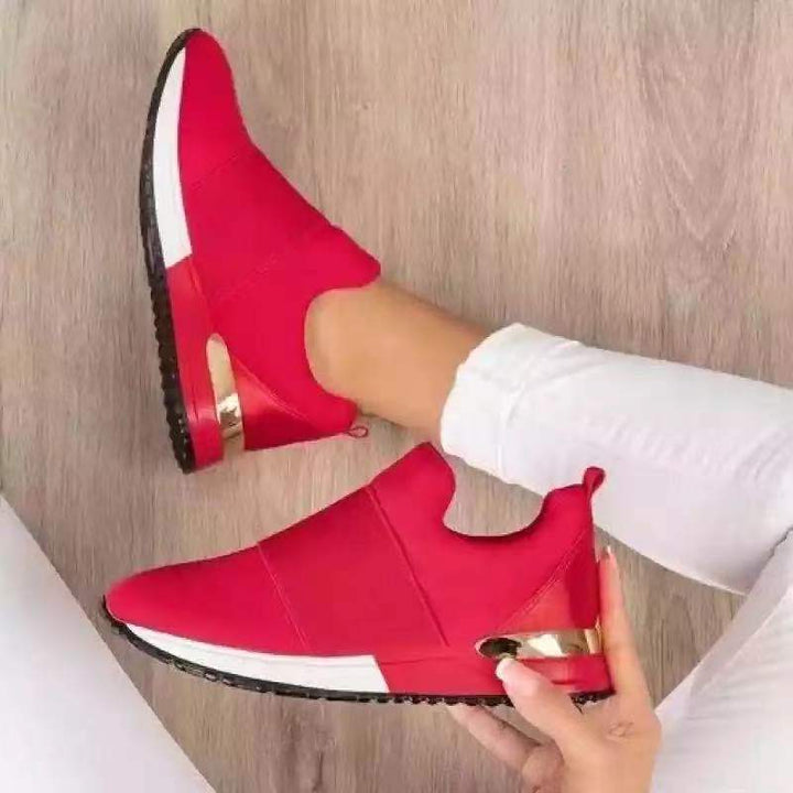 Women's Slip-On Wedge Sneakers with Hidden Wedge and Metallic Heel Accent Mune Fashion