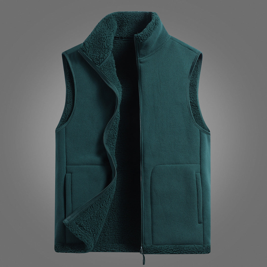 Unisex Sleeveless Fleece Vest with Teddy Lining Ribbed Structure and Stand-Up Collar Mune Fashion