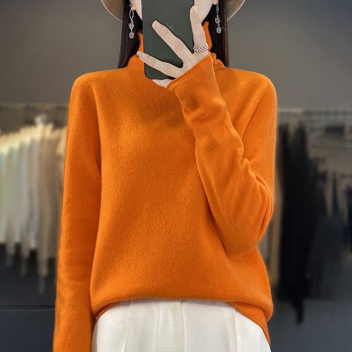 Women's Soft Fine Knit Roll Neck Sweater with Cashmere-Like Feel and Extended Cuffs Mune Fashion