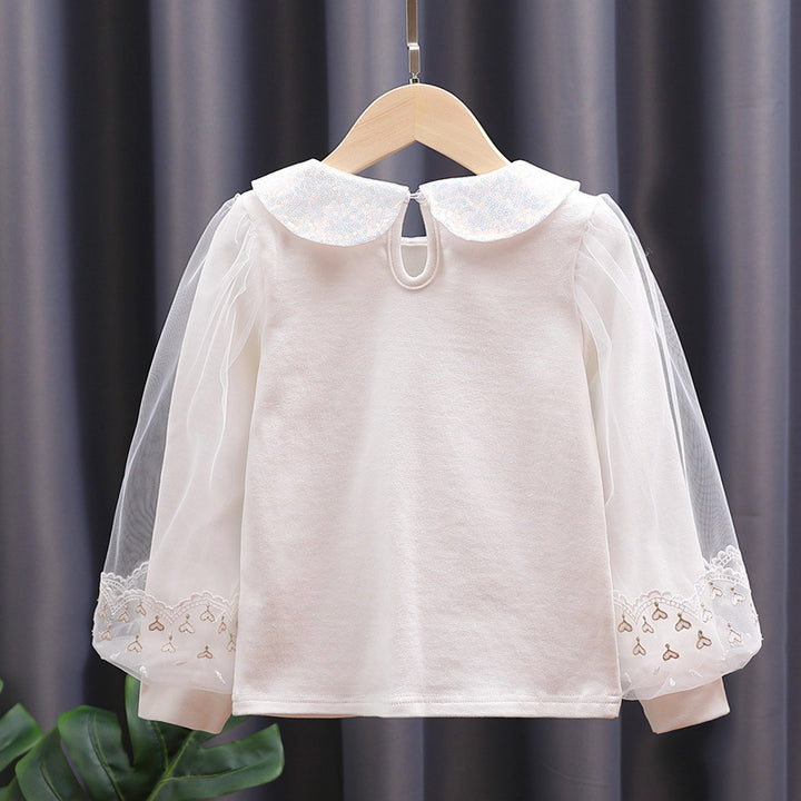 Girl sweatshirt with elegant tulle sleeves and striking collar Mune Fashion