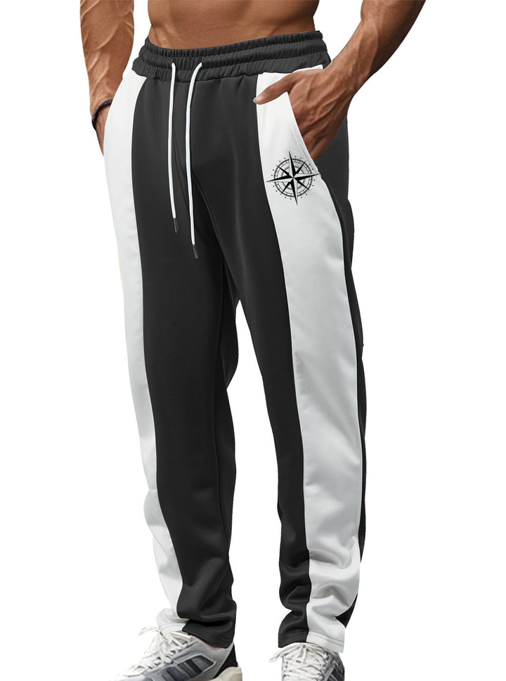Men's sporty track pants with side contrast stripes, elastic waistband, drawstring, and deer embroidery Mune Fashion