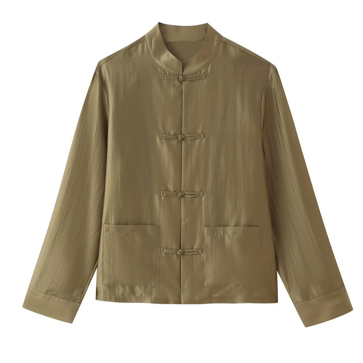 Women Mandarin Jacket with Standing Collar and Chinese Toggle Closures Mune Fashion