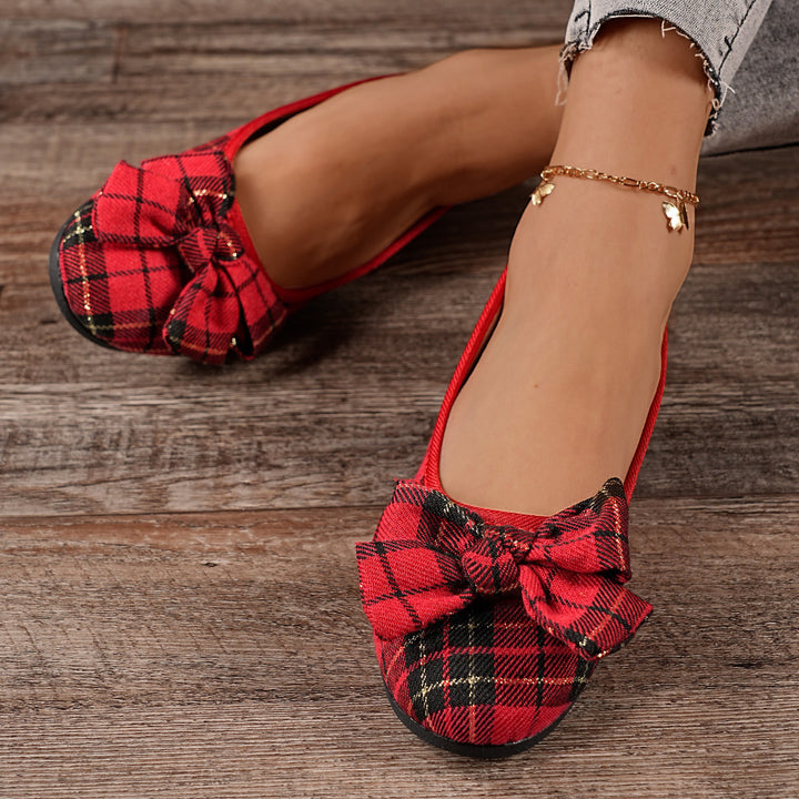 Women's checked ballerina slippers with decorative bow and padded comfort insole Mune Fashion