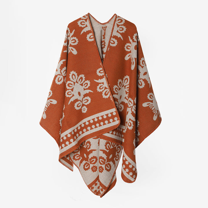 Ladies Jacquard Cape-Style Overlay with Floral Ornament Structure Mune Fashion