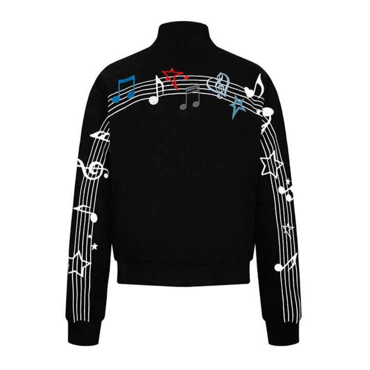 Women’s cropped stand-up collar sweat jacket with note and star embroidery Mune Fashion