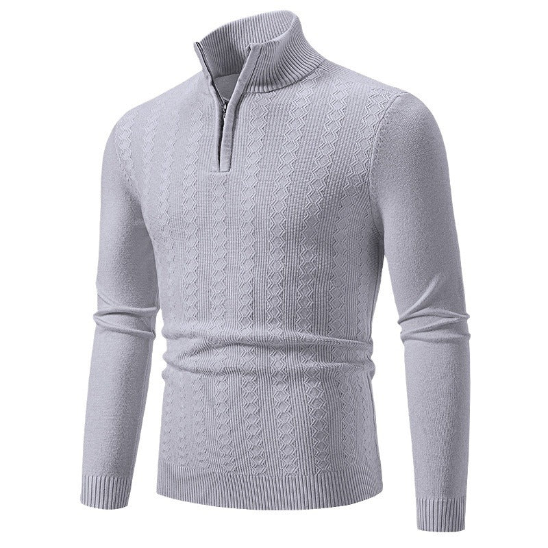 Men's narrow-cut fine-knit pullover with half zipper, stand-up collar, and structured cable knit design Mune Fashion