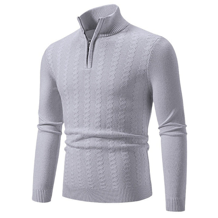Men's narrow-cut fine-knit pullover with half zipper, stand-up collar, and structured cable knit design Mune Fashion