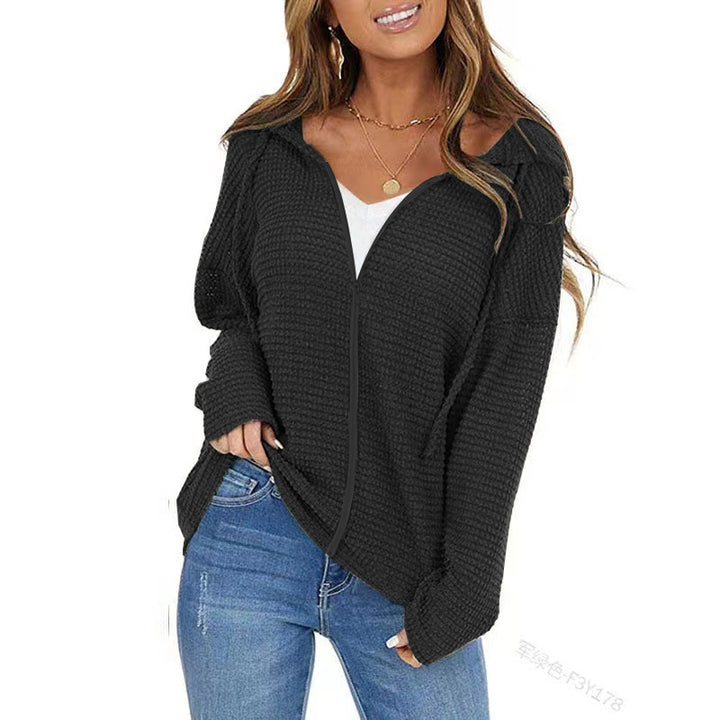 Women's Oversize Structured Knit Jacket with Hood and Full Zip Mune Fashion