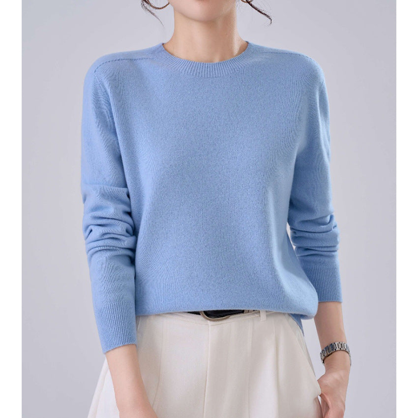 Women's Fine Crew Neck Sweater made of Cashmere Blend with Ribbed Cuffs Mune Fashion