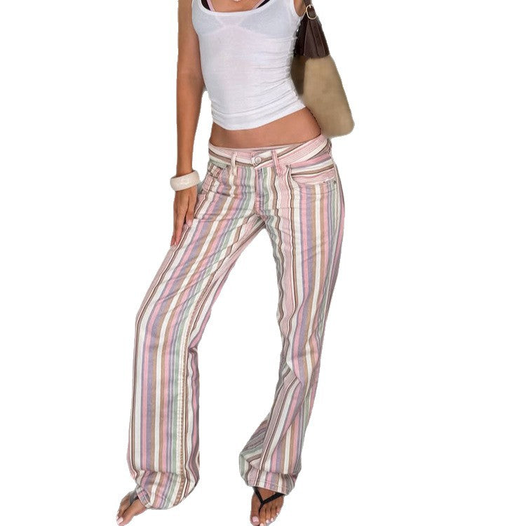 Ladies Striped Linen Trousers with Wide Leg, High Waist and Relaxed Fit Mune Fashion