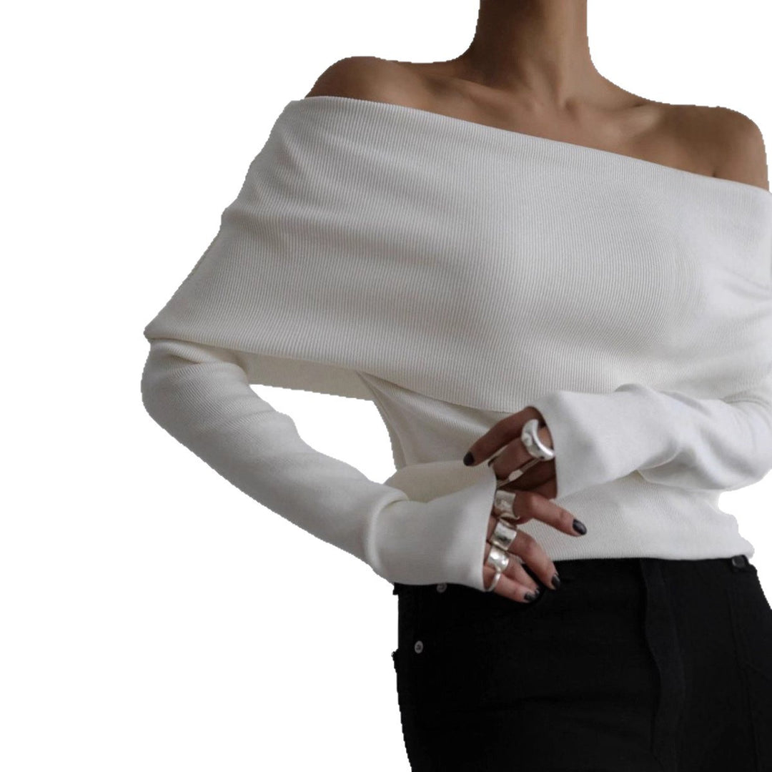 Women's off-the-shoulder fine knit sweater with foldable Carmen collar Mune Fashion