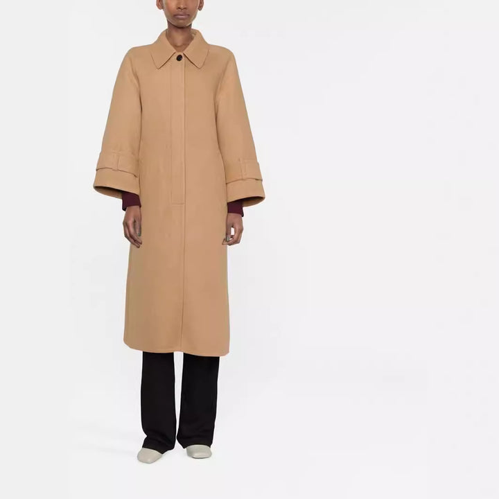 Women's Maxi Length Wool Blend Coat with Extra Long, Boxy Sleeves Mune Fashion
