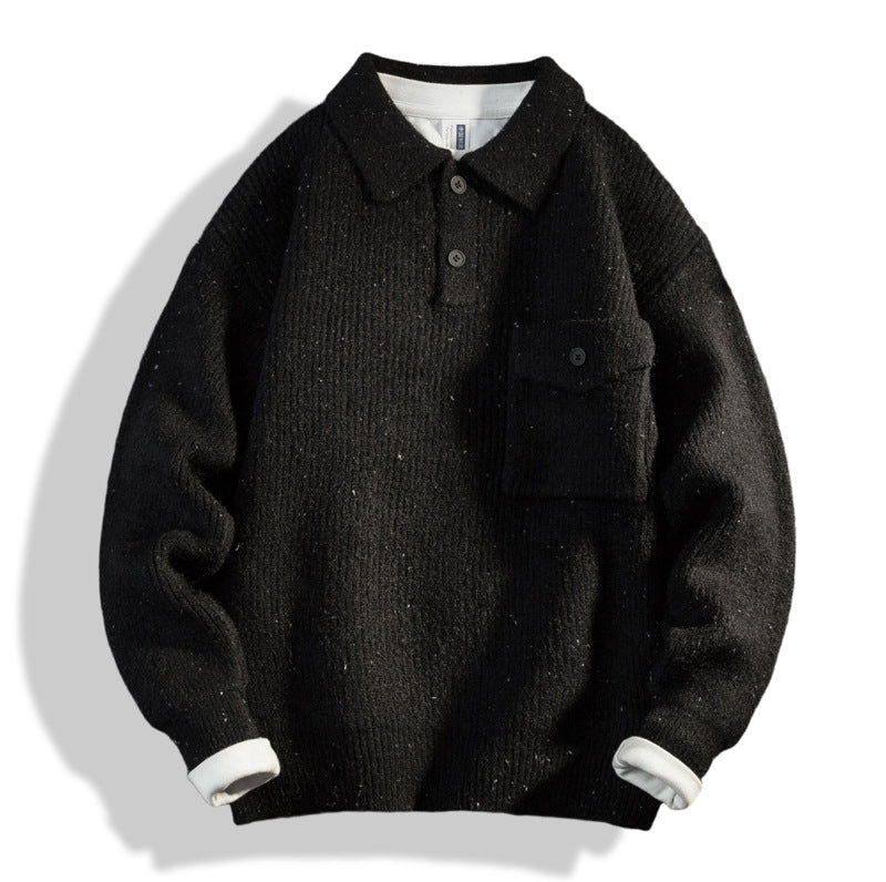 Men's Oversized Knit Polo with Chest Pocket & Ribbed Structure Mune Fashion