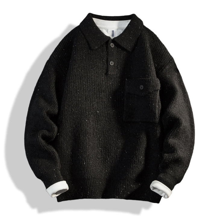 Men's Oversized Knit Polo with Chest Pocket & Ribbed Structure Mune Fashion
