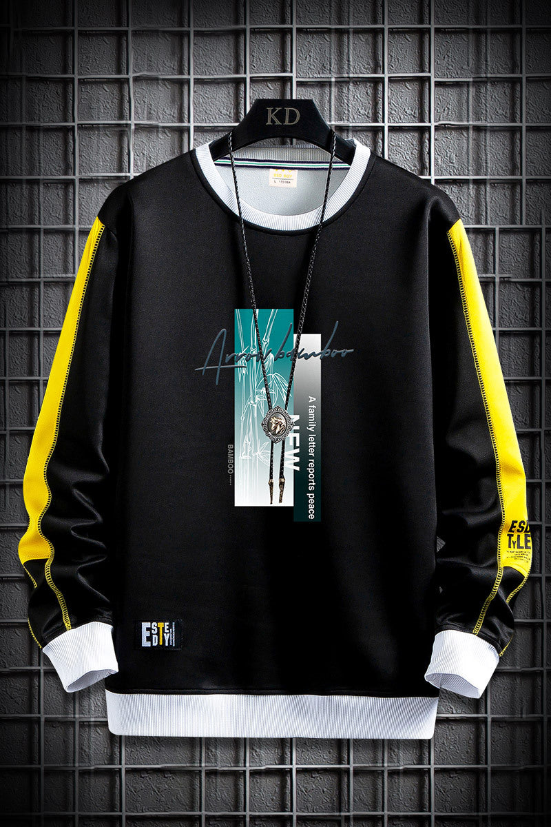 Men's sporty-urban round neck sweatshirt with contrasting sleeves, ribbed cuffs & front graphic print Mune Fashion