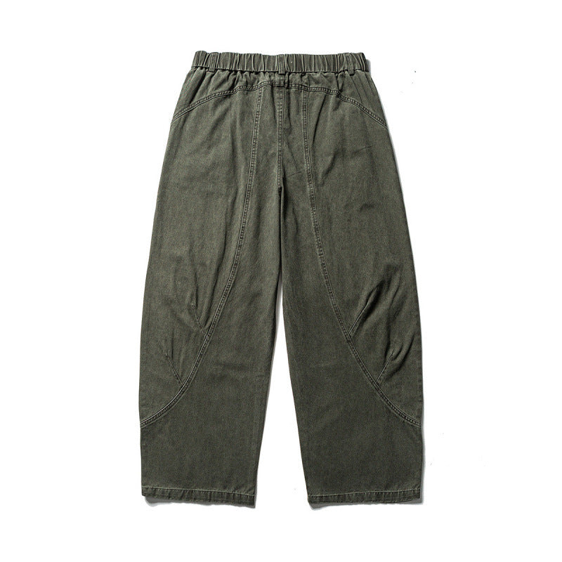 Men's Loose Workwear Pants with Elastic Waistband and Curved Seam Panels Mune Fashion