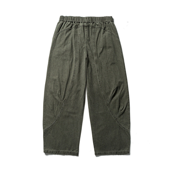 Men's Loose Workwear Pants with Elastic Waistband and Curved Seam Panels Mune Fashion