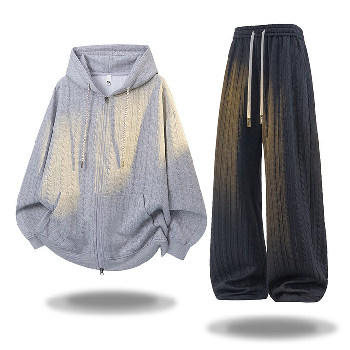 Women Crocheted Cable Knit Lounge Set with Hooded Zip Jacket & Palazzo Pants Mune Fashion