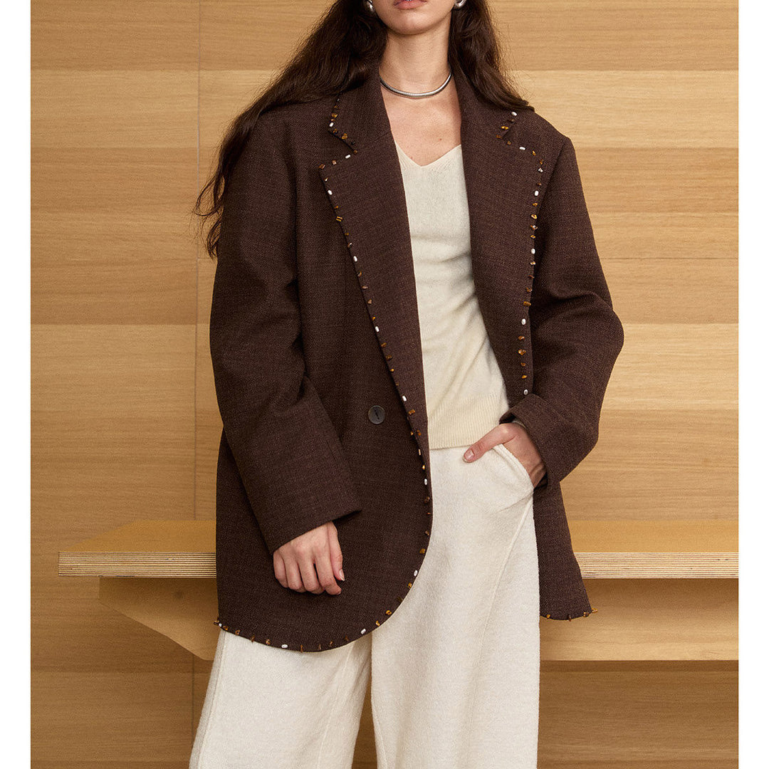 Women Oversized Blazer with Decorative Stitch Mune Fashion