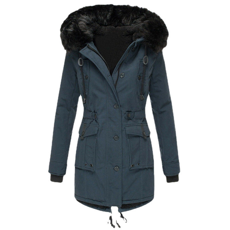 Women's Insulated Parka with Hood and Removable Faux Fur Trim, Fitted Winter Coat Mune Fashion