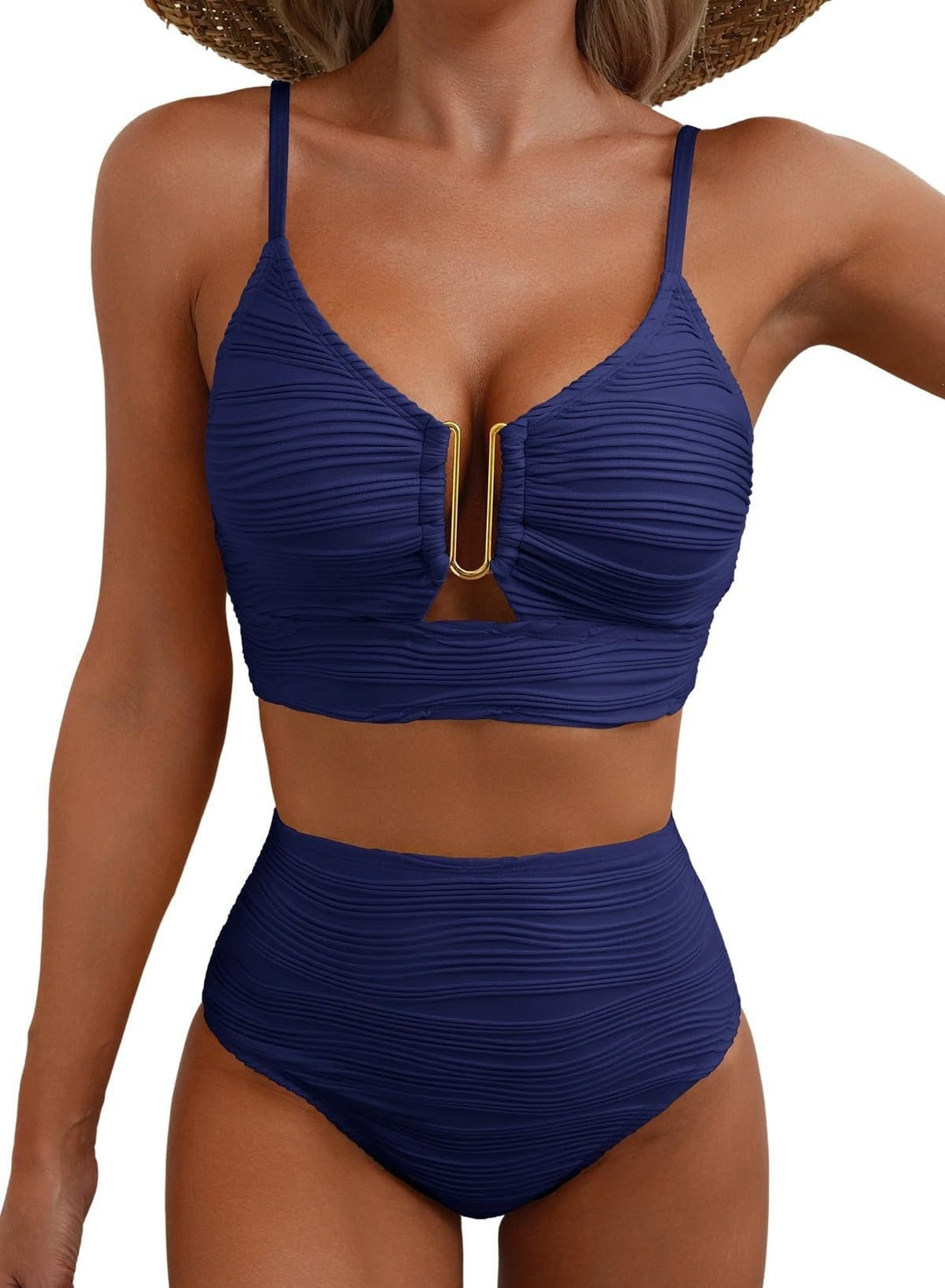 Women's High-Waisted Bikini Set with Fashionable Cut-Out Mune Fashion