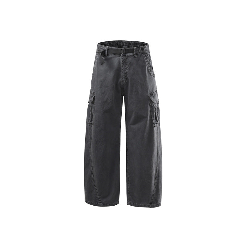 Herren Lässige weite Canvas-Cargo-Hose mit elastischem Tunnelzugbund und integriertem Webgürtel Mune Fashion