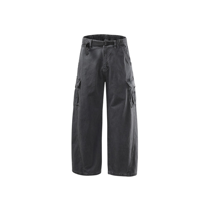 Herren Lässige weite Canvas-Cargo-Hose mit elastischem Tunnelzugbund und integriertem Webgürtel Mune Fashion
