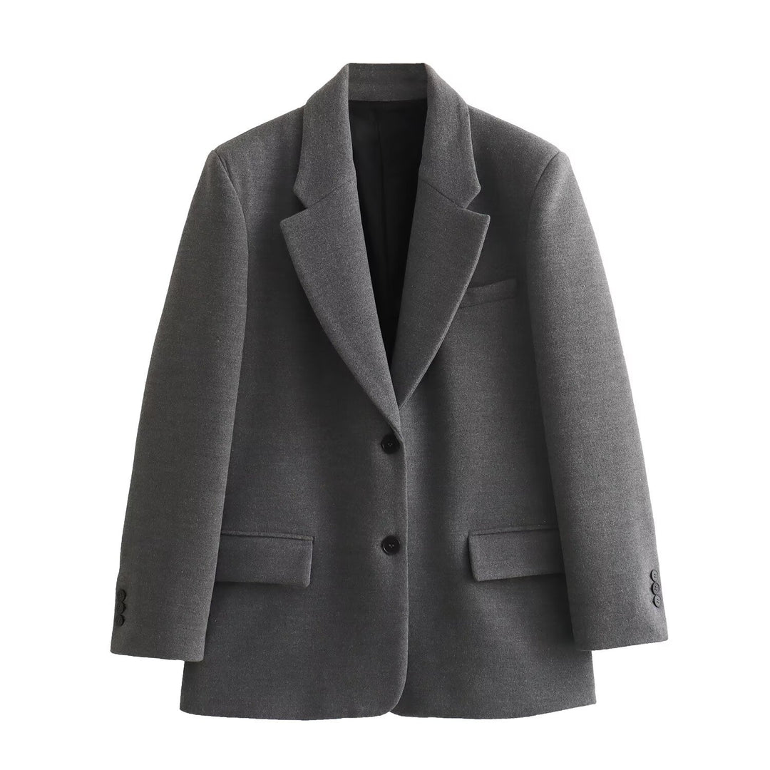 Women Long Wool Blend Double-Breasted Coat with Notched Collar and Flap Pockets Mune Fashion