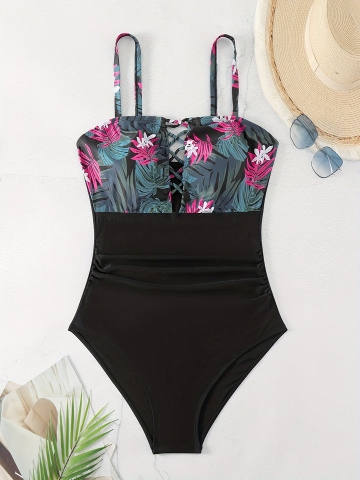 Women’s one-piece swimsuit with floral design and modern back system Mune Fashion