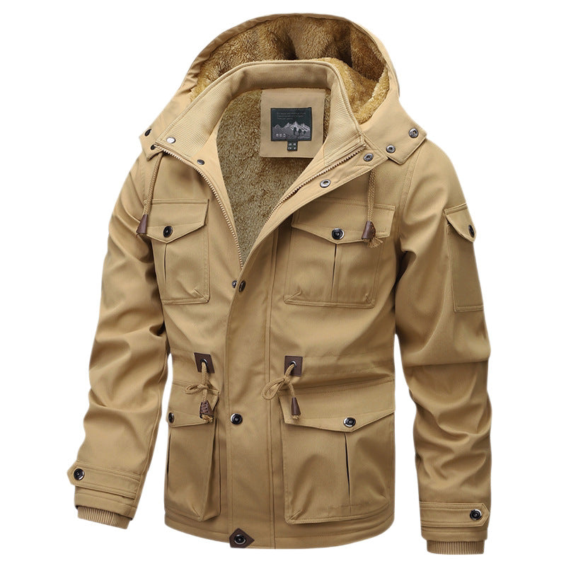 Men's Military-Inspired Canvas Parka with Teddy Fleece Lining and Adjustable Waist Drawstring Mune Fashion