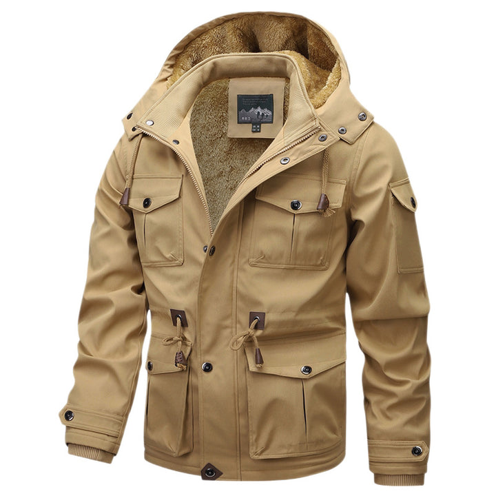 Men's Military-Inspired Canvas Parka with Teddy Fleece Lining and Adjustable Waist Drawstring Mune Fashion