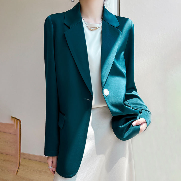 Women Slightly Tailored Long Blazer with Button Closure and Flap Pockets Mune Fashion