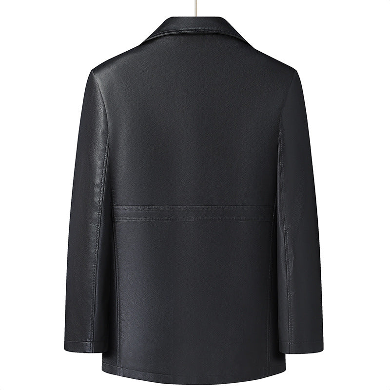 Men's Elegant Faux Leather Short Coat in Blazer Style with Notched Lapel Mune Fashion