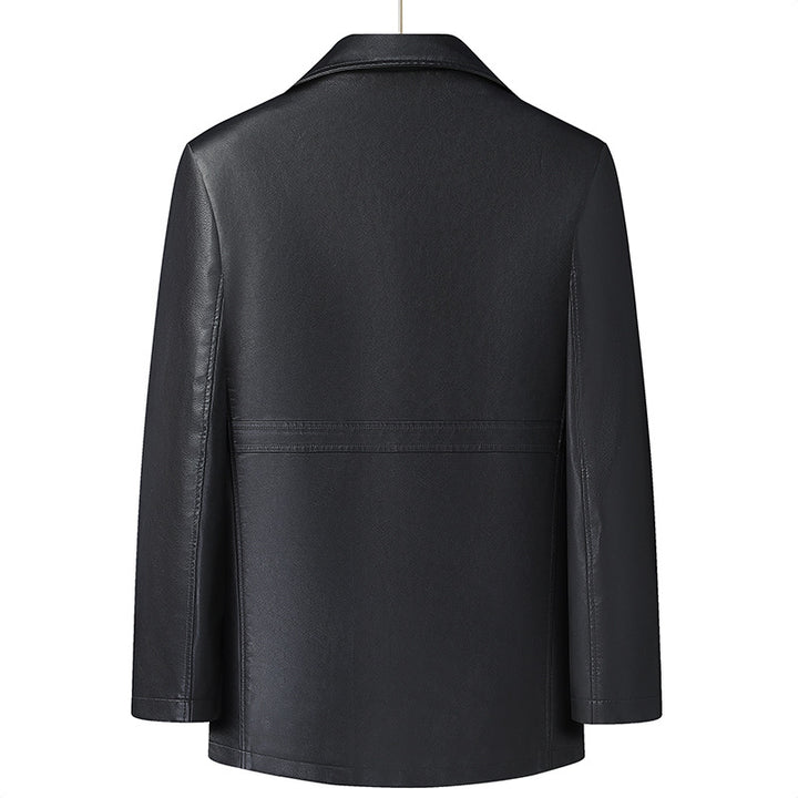 Men's Elegant Faux Leather Short Coat in Blazer Style with Notched Lapel Mune Fashion