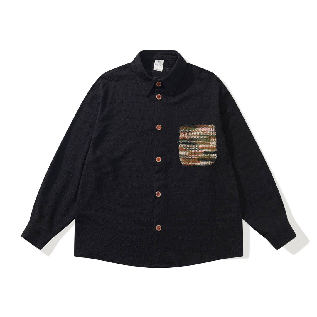 Men's Structured Knit Shirt Jacket with Kent Collar, Full Button Placket and Crocheted Chest Pocket Mune Fashion