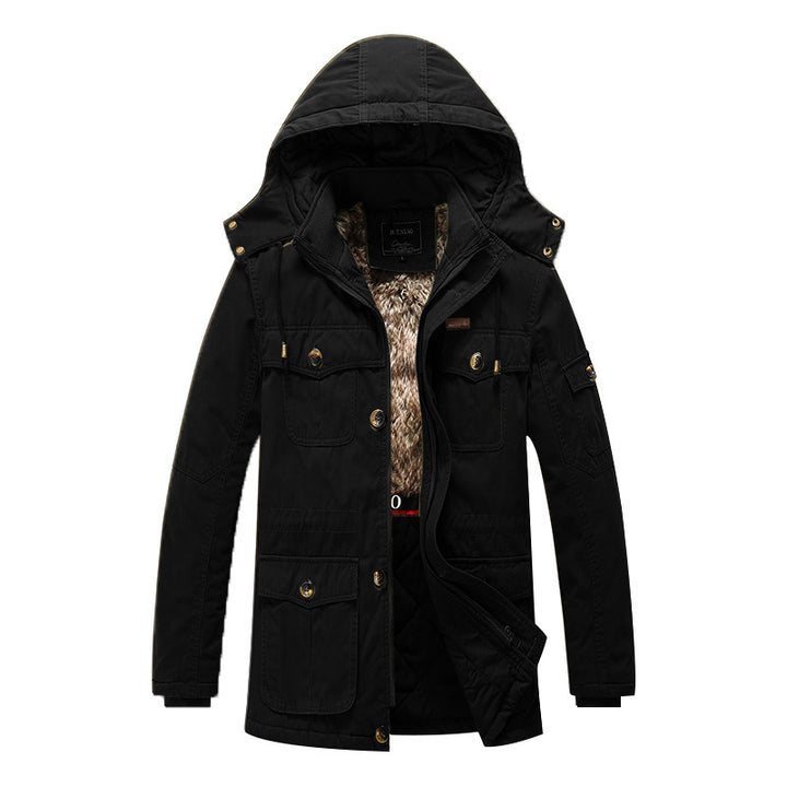Men's canvas parka with quilted thermal lining, faux fur inner lining, and hood Mune Fashion