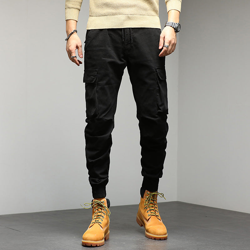 Men's Robust Cargo Jogging Pants in Utility Style with Drawstring Waistband, Flap Pockets, and Knee Panels Mune Fashion