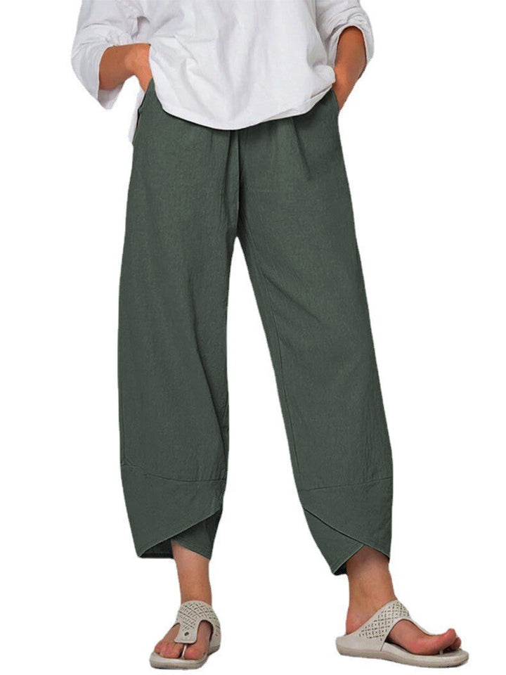 Women's loose linen pants with high waistband, tulip hem, and side pockets Mune Fashion