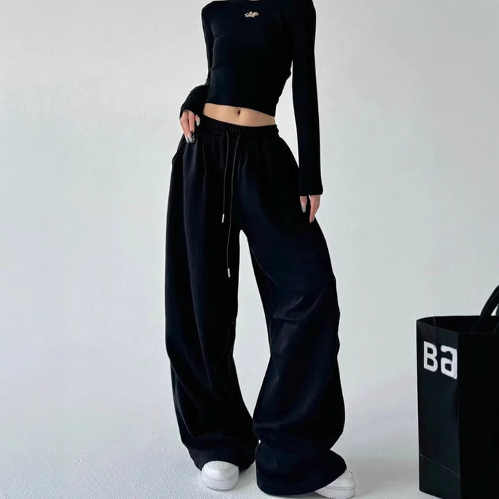 Women's extra-wide high-waist lounge pants with elastic drawstring waistband, drawstring and practical side pockets Mune Fashion